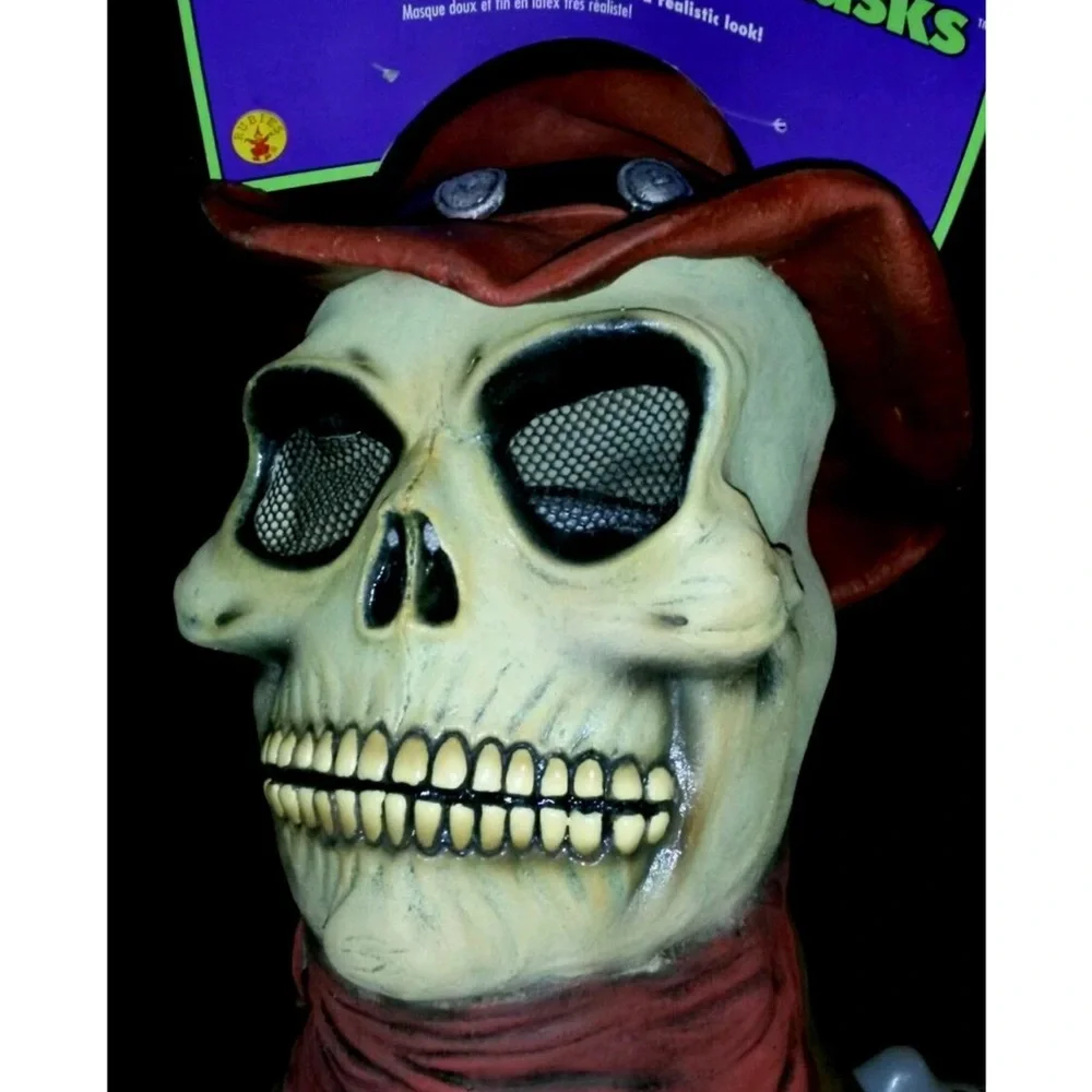 NW scary mask Cowboy SKULL LATEX DELUXE FULL HEAD RUBIES 3389 HARD 2 FINE VINTAG